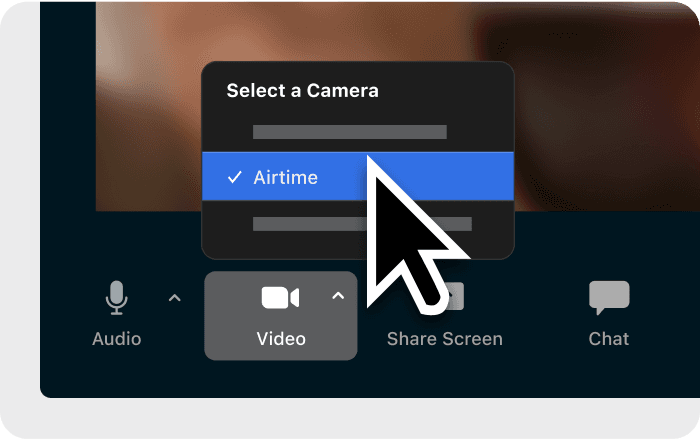 Meeting UI showing the Airtime camera option